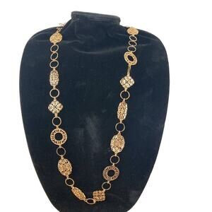Ballet Gold Tone Hammered Metal Long Chain Link Necklace Fashion Jewelry NEW